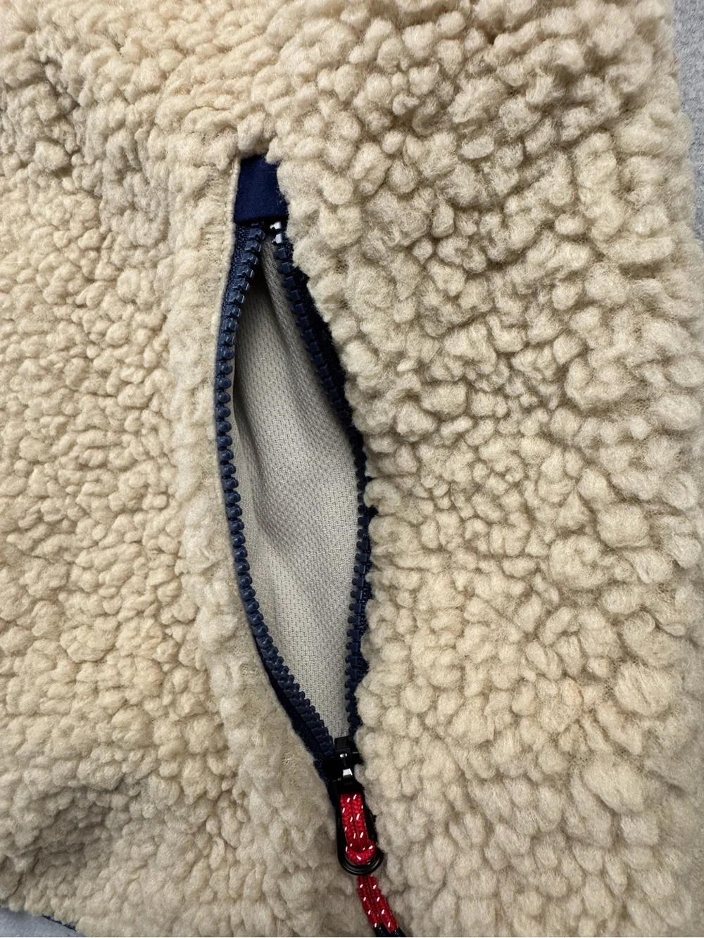 Vineyard Vines Vest Mens XL Cream Sherpa Navy Full Zip Pockets Outdoor Collared